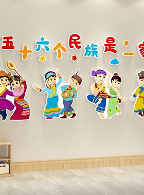 民族团结一家亲幼儿园环创主题墙成品民族特色文化墙贴墙面装饰