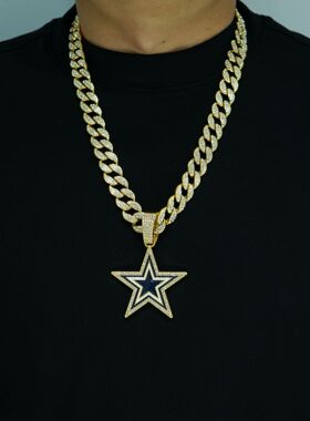 跨境爆款Dallas Cowboys橄榄球队徽章蓝色滴油五角星合金吊坠项链