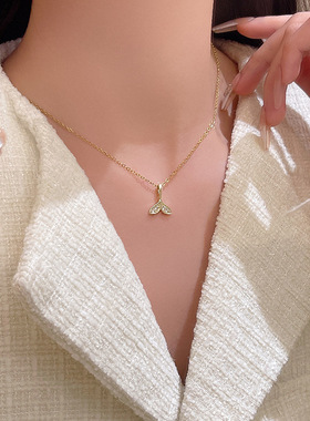 微镶锆石人鱼尾吊坠项链女精致小众百搭钛钢锁骨链韩版网红配饰品