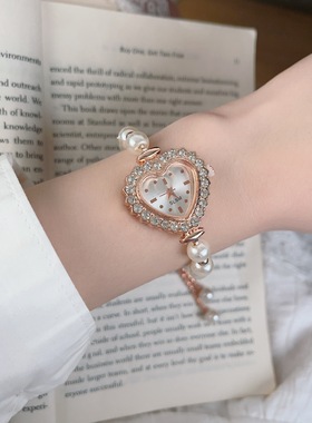 时尚气质爱心镶钻抽拉手链表高颜值显白设计手表跨境热销手饰