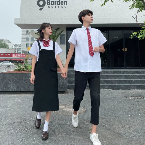 Летний комплект, форма для школьников, платье, длинная юбка, для средней школы, короткий рукав