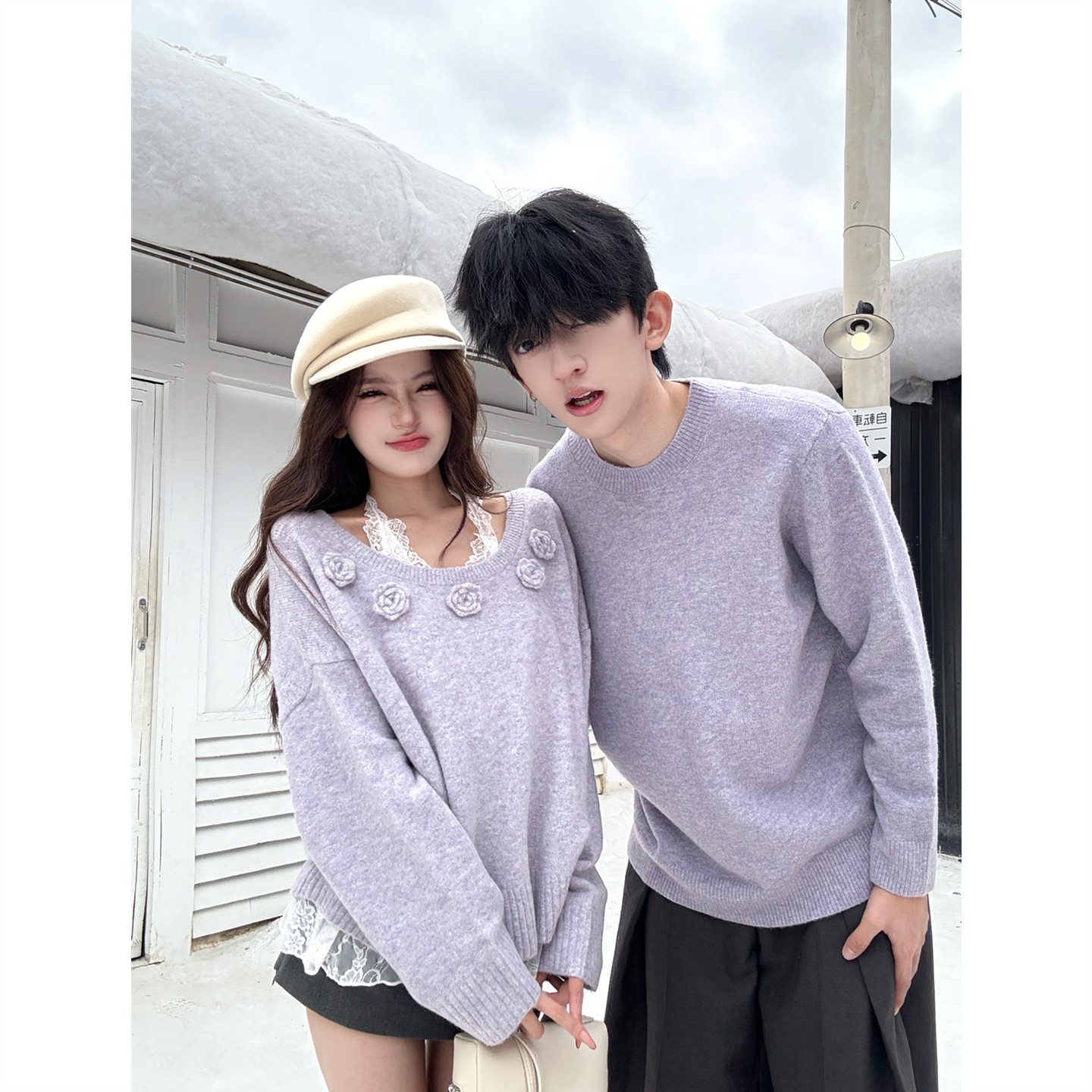 情侣装秋冬2025新款ins超火毛衣男女韩版宽松法式针织衫外套潮牌 - 图0