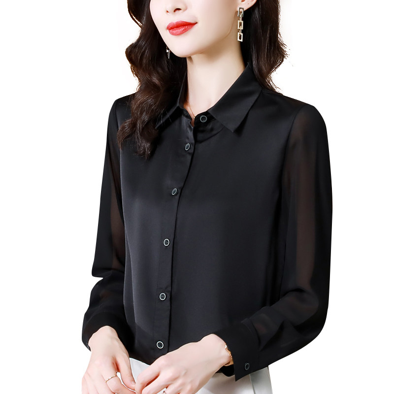 白色2021年秋季新款宽松纯色衬衫 碧韩妮真丝上装