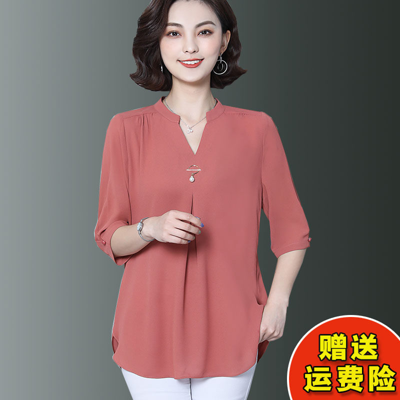 妈妈真丝2020新款遮肚子显瘦雪纺衫 碧韩妮蕾丝衫/雪纺衫