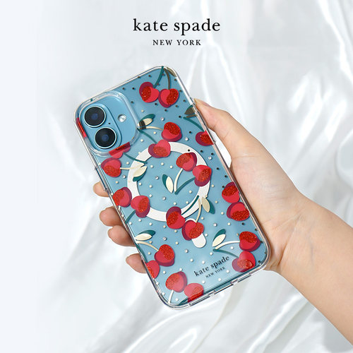 Kate Spade樱桃波点手机壳适用苹果iPhone17/16Pro Max硬壳17pm闪亮Pro透明防摔16保护套磁吸ins风小清新全包 - 图0