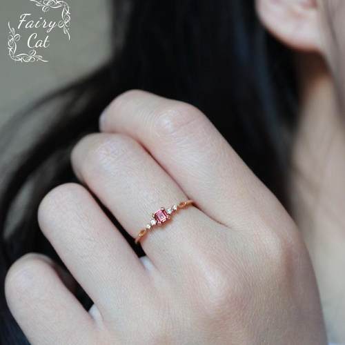 *特*天然水晶宝石小方块锆石纤细戒指百搭日常s925纯银镀金饰品女 - 图1