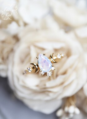 水滴月亮银镀金戒指指环