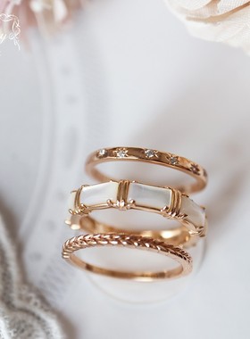 天然白蝶贝麦穗镀金戒指定制