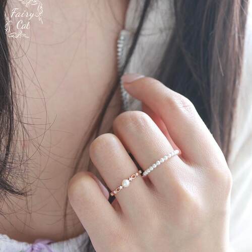 巴黎歌剧院。天然淡水珍珠+雕花锆石戒指925纯银镀金细指环包邮-图0