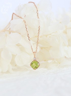 小清新天然橄榄石绿色吊坠项链