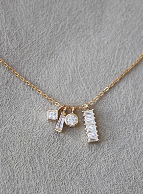 多种戴法～超级精致四枚吊坠组合款项链锆石时尚锁骨链925银镀金