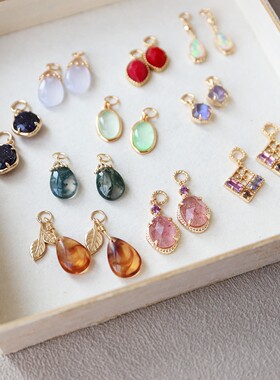 仅吊坠 日系小众风格复古天然水晶DIY耳环组合吊坠耳坠S925银镀金