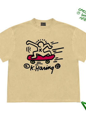 基思·哈林Keith Haring 艺术滑板线条画插画印花图案小众短袖T恤