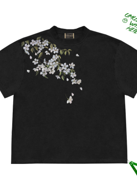 雾都记忆潮牌 复古文艺花朵重磅高级 百搭style潮流小众叠穿短袖