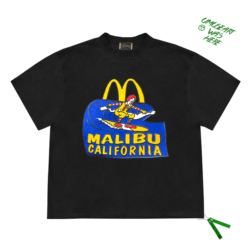趣味卡通人物小丑冲浪冠军McDonalds印花图案休闲运动风短袖上衣-图2