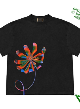 艺术设计感Short Sleeve Tee彩色花卉图案小众高级感宽松短袖上衣