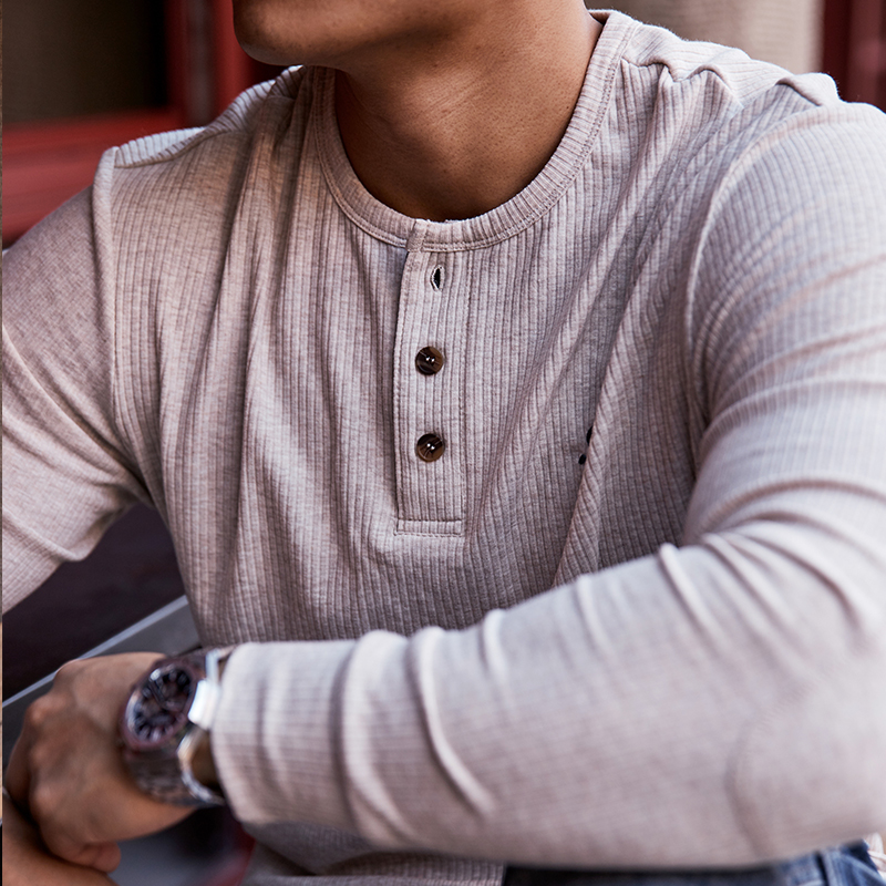 Alpha亨利领长袖男子 经典美式复古风潮流休闲运动套头衫卫衣 - 图2