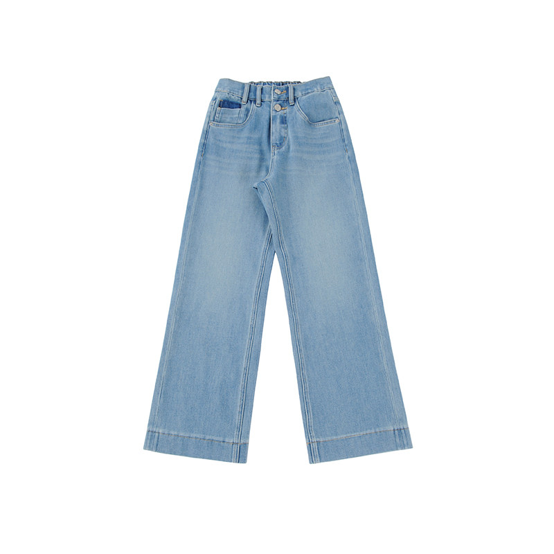 酒窝桃子大码宽脚边牛仔裤直筒显瘦遮肉后腰松紧春季水洗浅色,淘宝优惠券,粉丝福利购,淘宝优惠卷
