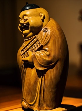 家居摆件地主算盘树脂茶室摆件财主老爷守财奴防竹根雕茶空间摆设