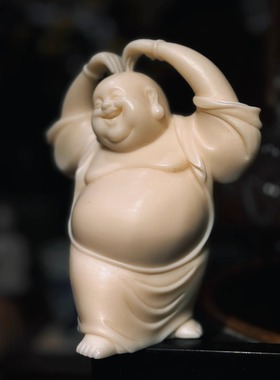 爱心笑脸弥勒佛象牙果雕高端茶空间笑佛摆件茶宠装饰工艺品雕件品