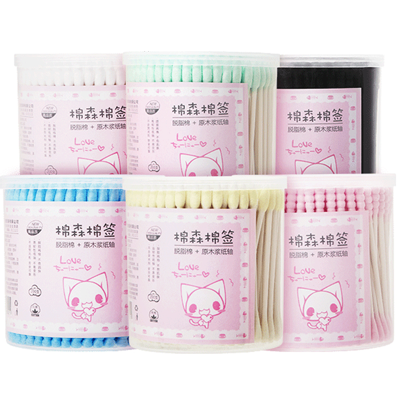 棉森旗舰店棉森棉签双头设计化妆用棉棒螺旋掏耳朵棉球卸妆无菌清洁棉棒6盒3