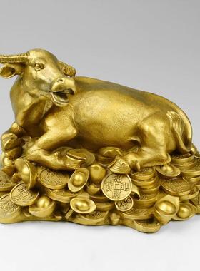 纯铜金钱牛工艺品摆件办公室招财铜牛家居客厅装饰品卧牛礼品摆件