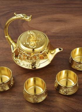 镀金银茶具套装文创龙马精神创意银提壶家用茶壶礼品茶杯商务金属