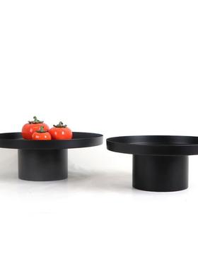 简约现代黑色金属高脚果盘摆件售楼处样板间家居桌面收纳果盆摆设