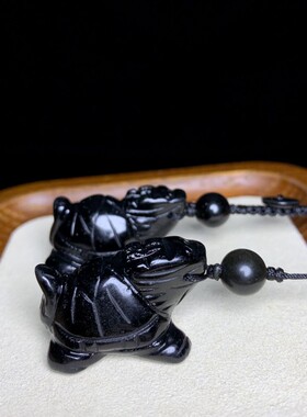 天然黑曜石龙龟钥匙扣挂件装饰品