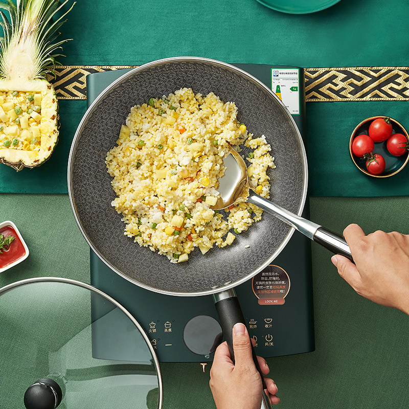 九阳悟空不粘锅炒锅家用304不锈钢炒菜锅电磁炉煤气灶平底锅锅具 - 图3