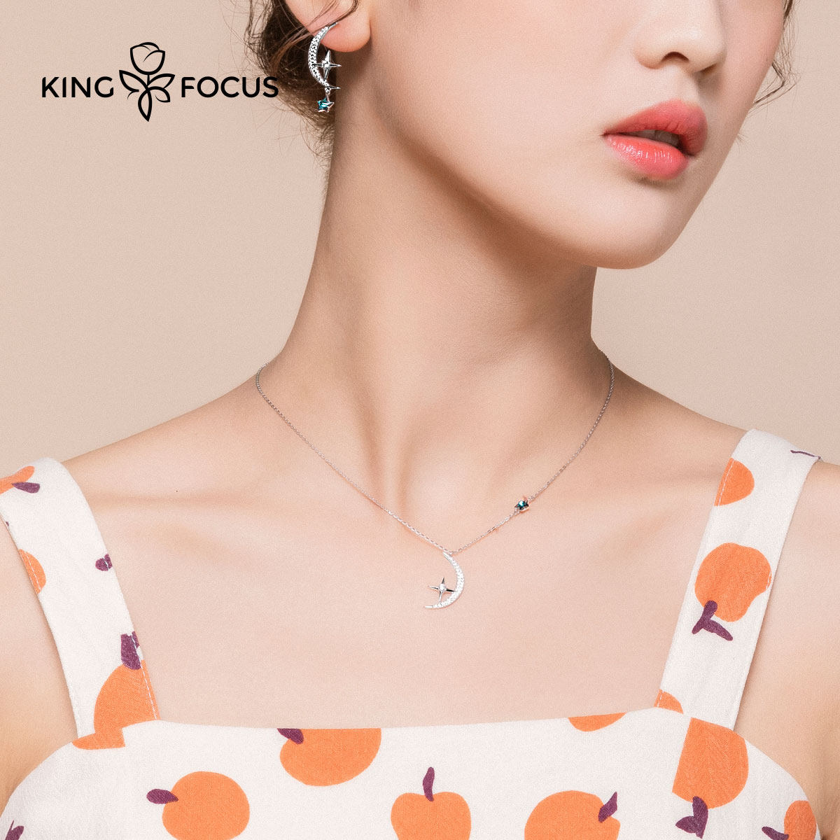 星星月亮银项链女小众洛奇锁骨链 秦福炫项链