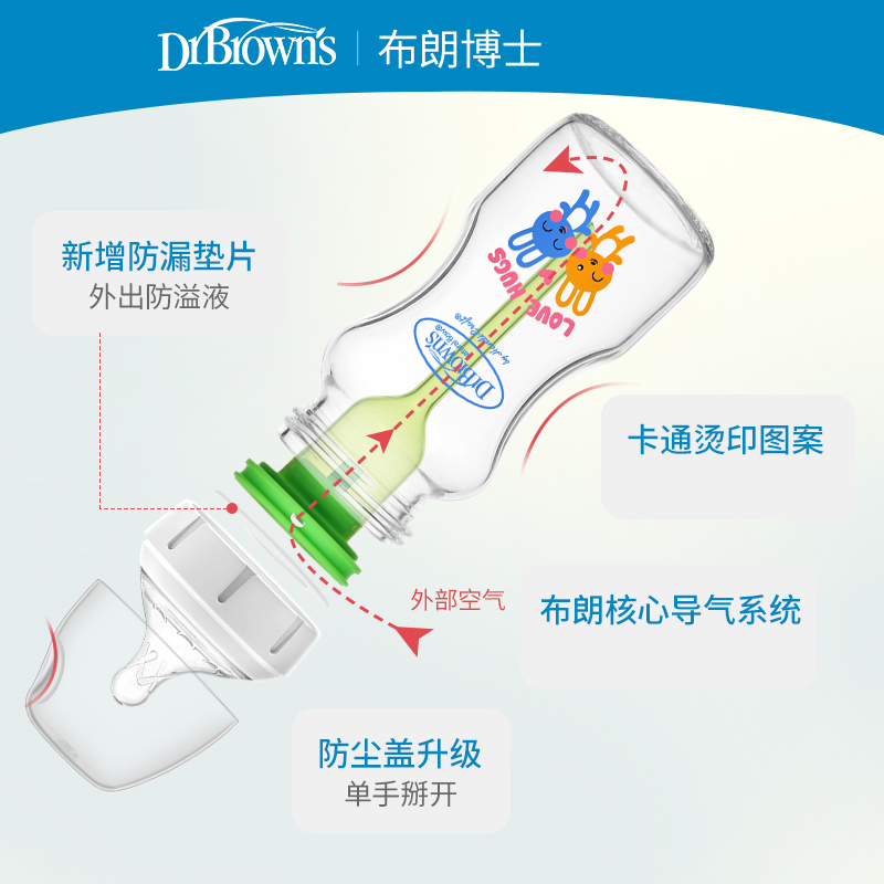 布朗博士玻璃奶瓶drbrowns新生儿玻璃奶瓶婴儿奶瓶防胀气晶彩宽口 - 图1