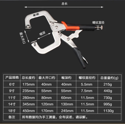 木工大力钳c型多功能压力钳子手动工具万用10\18寸工业级平口固定 - 图2