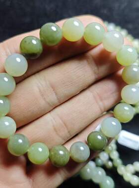 天然和田玉证书淡黄口圆珠多圈