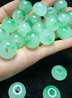 天然绿玉20mm大孔算盘散珠