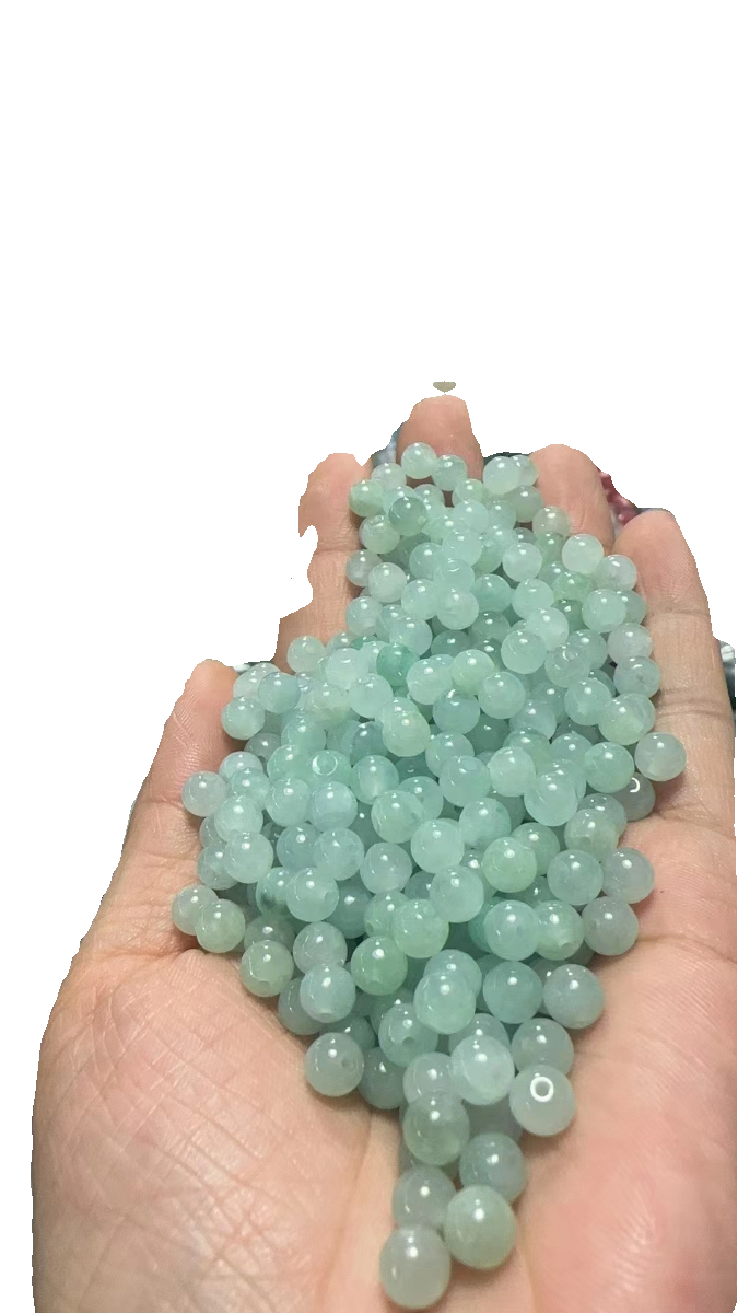 纯天然翡翠玉A货散珠子手链串项链创意DIY饰品豆绿冰白6mm10mm - 图3