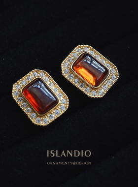 ISLANDIO焦糖方块宝石纯银耳钉女