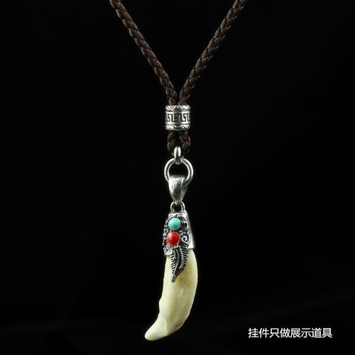 纯银手工龙鳞进口项链绳子男黑色吊坠挂绳挂件绳狼牙绳子银吊坠绳 - 图2