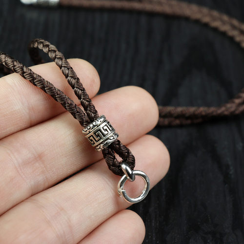 纯银手工龙鳞进口项链绳子男黑色吊坠挂绳挂件绳狼牙绳子银吊坠绳 - 图0