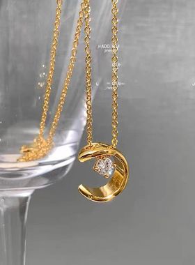 水冰月菱格圆环月牙项链颈链锁骨链高级感