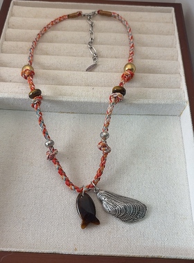 波西米亚风复古彩色编绳多元素吊坠精致手工项链重工贝壳流苏项链