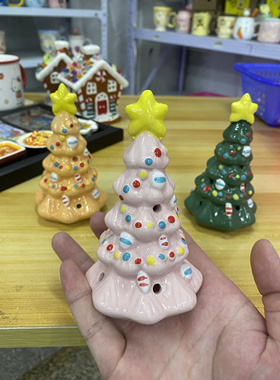 圣诞节陶瓷圣诞树小夜灯摆件粉色绿色姜饼色圣诞树生日礼物