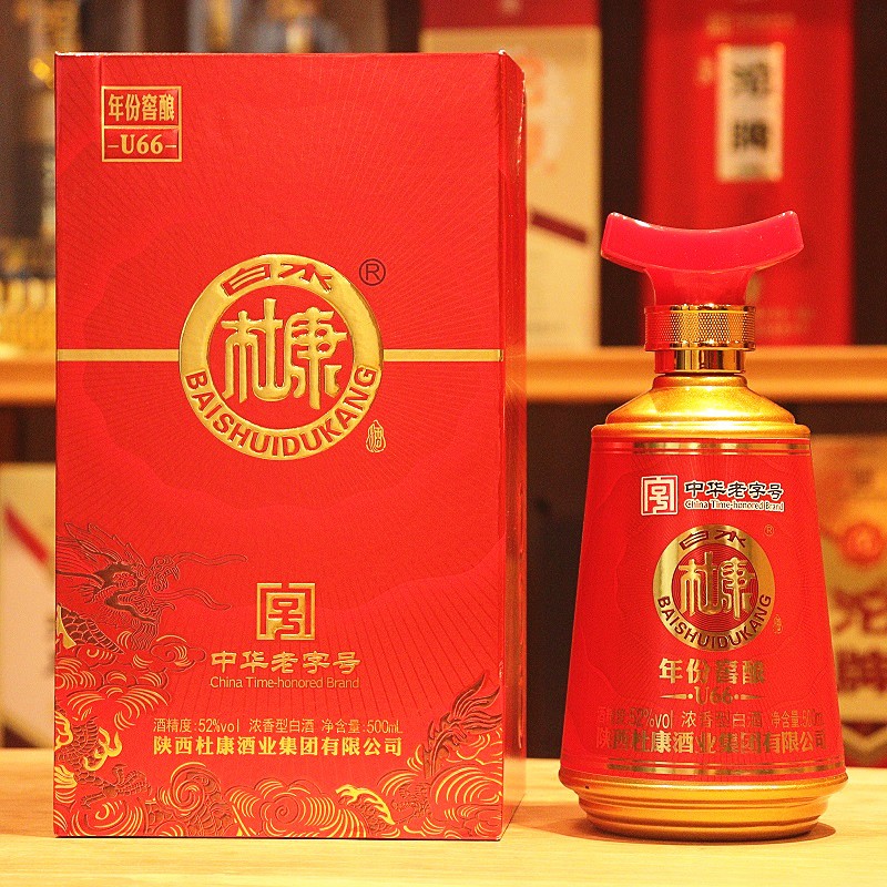 白水杜康52度年份窖酿u66黄瓶浓香型白酒整箱500ml*6瓶送礼粮食酒