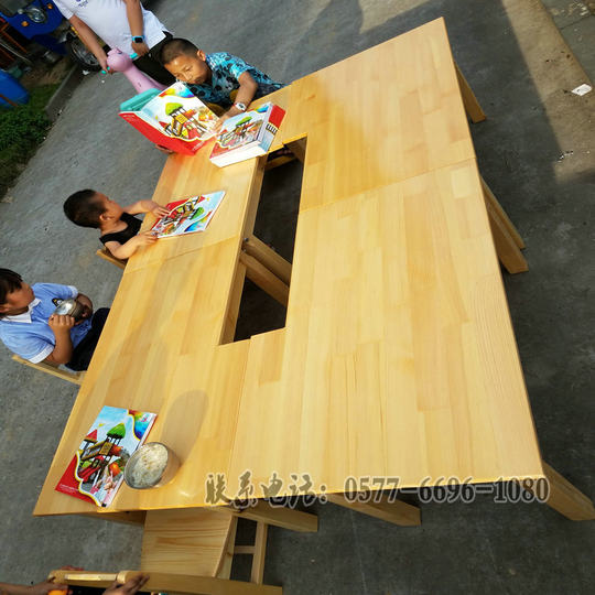 儿童手工积木学习桌多人木质桌子幼儿园儿童桌课桌淘气堡樟子松桌