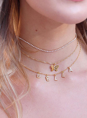 choker原创定制包金锁骨链锆石