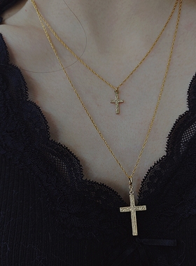 美国进口14k包金十字架项链女锁骨链~洗澡可戴不掉色含真金5%