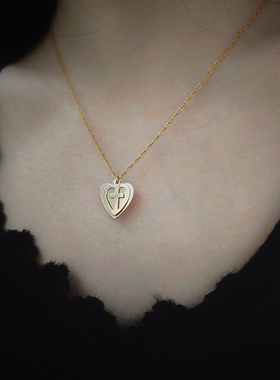 du家~爱心十字架项链女锁骨链不掉色~美国进口14k包金耳环耳扣