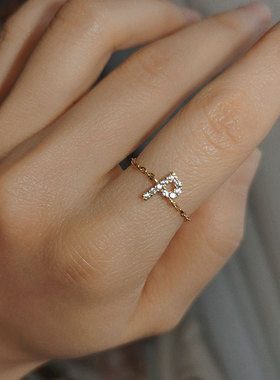 原创设计镀金锆石链条戒指ins