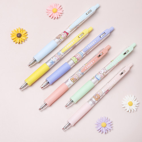 一木林可可小姐按动式中性笔水笔签字笔黑色0.5mm子弹头学生用高颜值创意小清新可爱超萌少女心黑笔ins冷淡风 - 图1