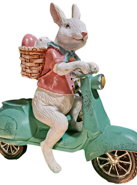 外贸新款树脂花园骑摩托车的兔子创意盆栽花盆微景观装饰品工艺品